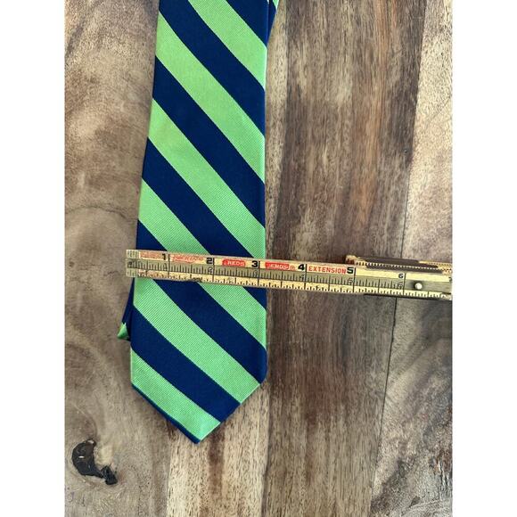 J.Crew Men's Blue & Green Striped Print English 100% Silk Neck Tie - Picture 2 of 5